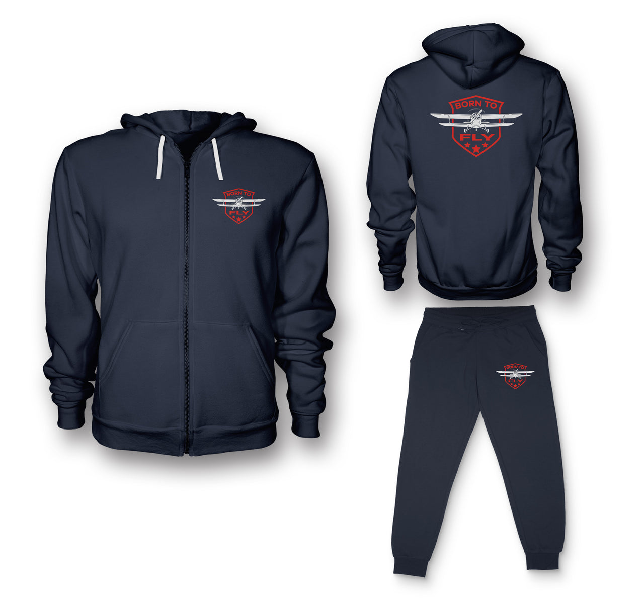 Born To Fly Designed Designed Zipped Hoodies & Sweatpants Set