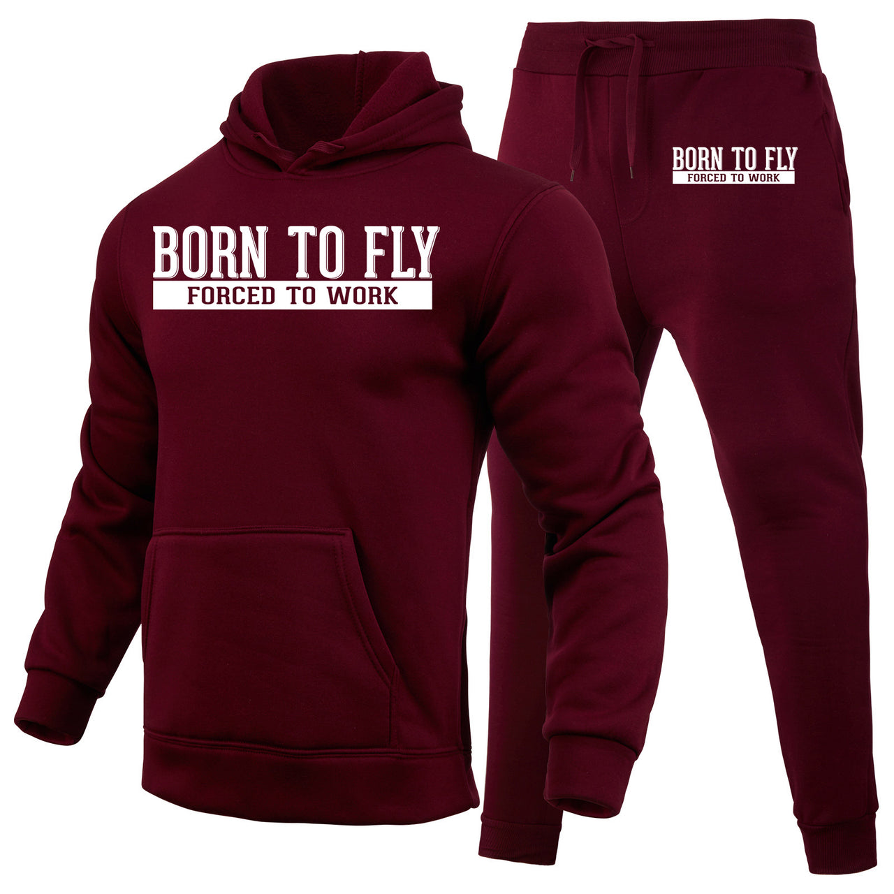Born To Fly Forced To Work Designed Hoodies & Sweatpants Set