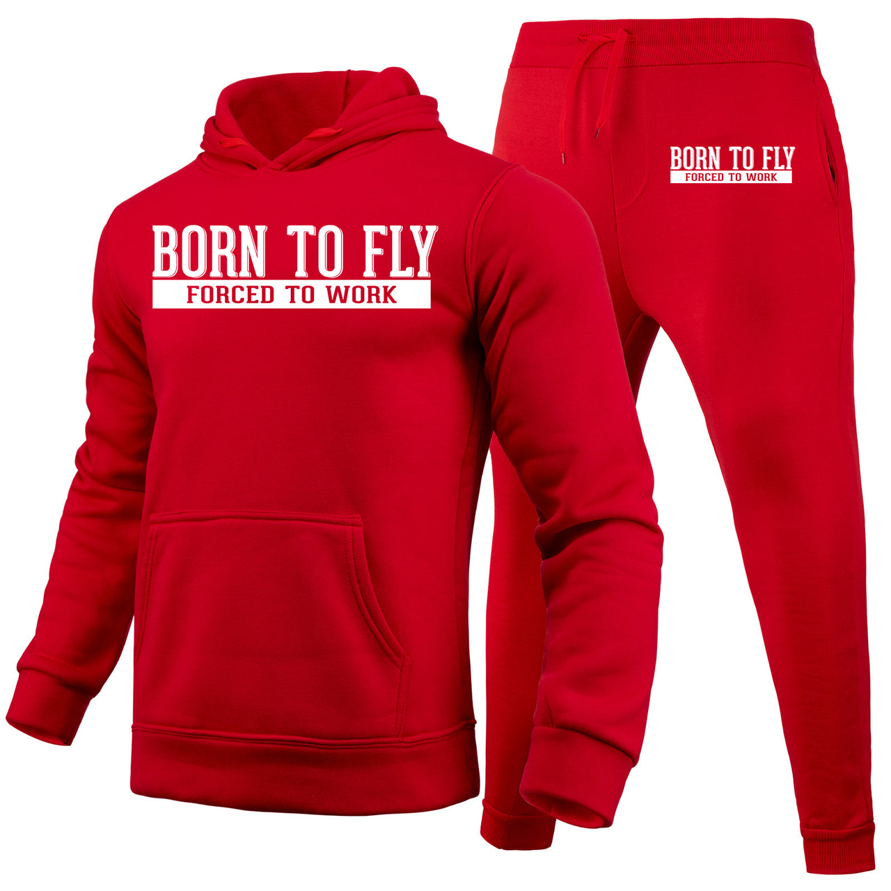 Born To Fly Forced To Work Designed Hoodies & Sweatpants Set
