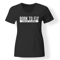 Thumbnail for Born To Fly Forced To Work Designed V-Neck T-Shirts