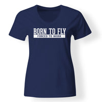 Thumbnail for Born To Fly Forced To Work Designed V-Neck T-Shirts
