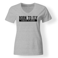 Thumbnail for Born To Fly Forced To Work Designed V-Neck T-Shirts