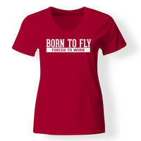 Thumbnail for Born To Fly Forced To Work Designed V-Neck T-Shirts