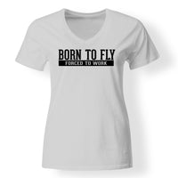 Thumbnail for Born To Fly Forced To Work Designed V-Neck T-Shirts
