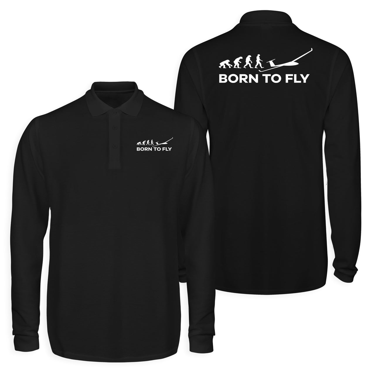 Born To Fly Glider Designed Long Sleeve Polo T-Shirts (Double-Side)