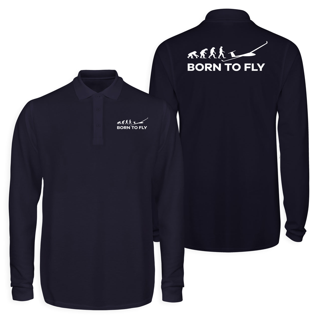 Born To Fly Glider Designed Long Sleeve Polo T-Shirts (Double-Side)