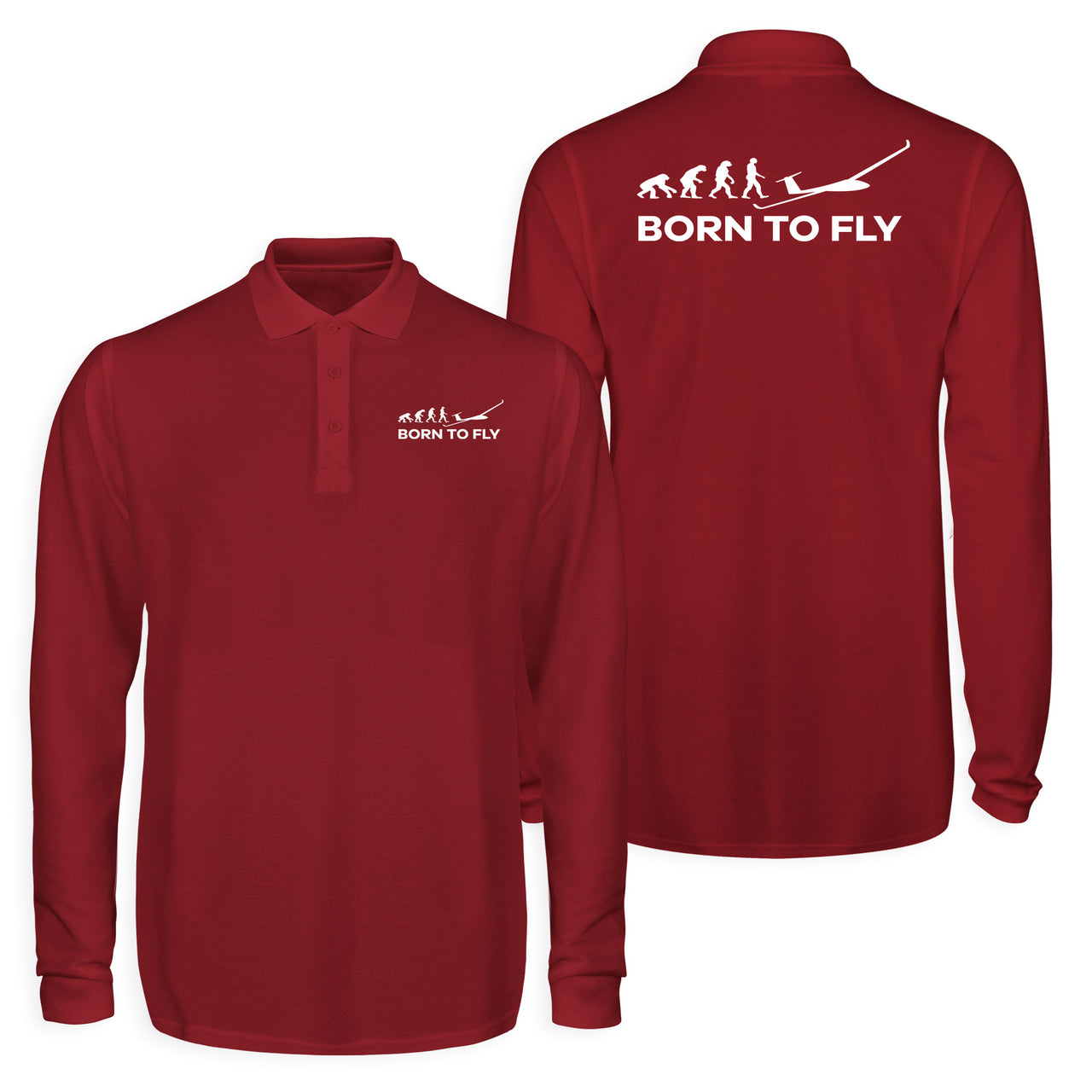 Born To Fly Glider Designed Long Sleeve Polo T-Shirts (Double-Side)