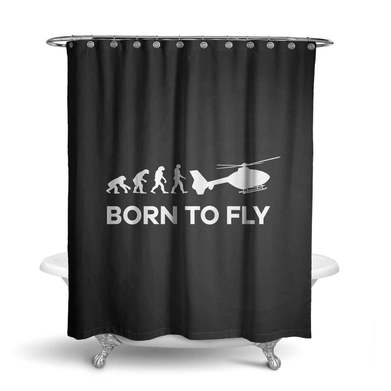 Born To Fly Helicopter Designed Shower Curtains