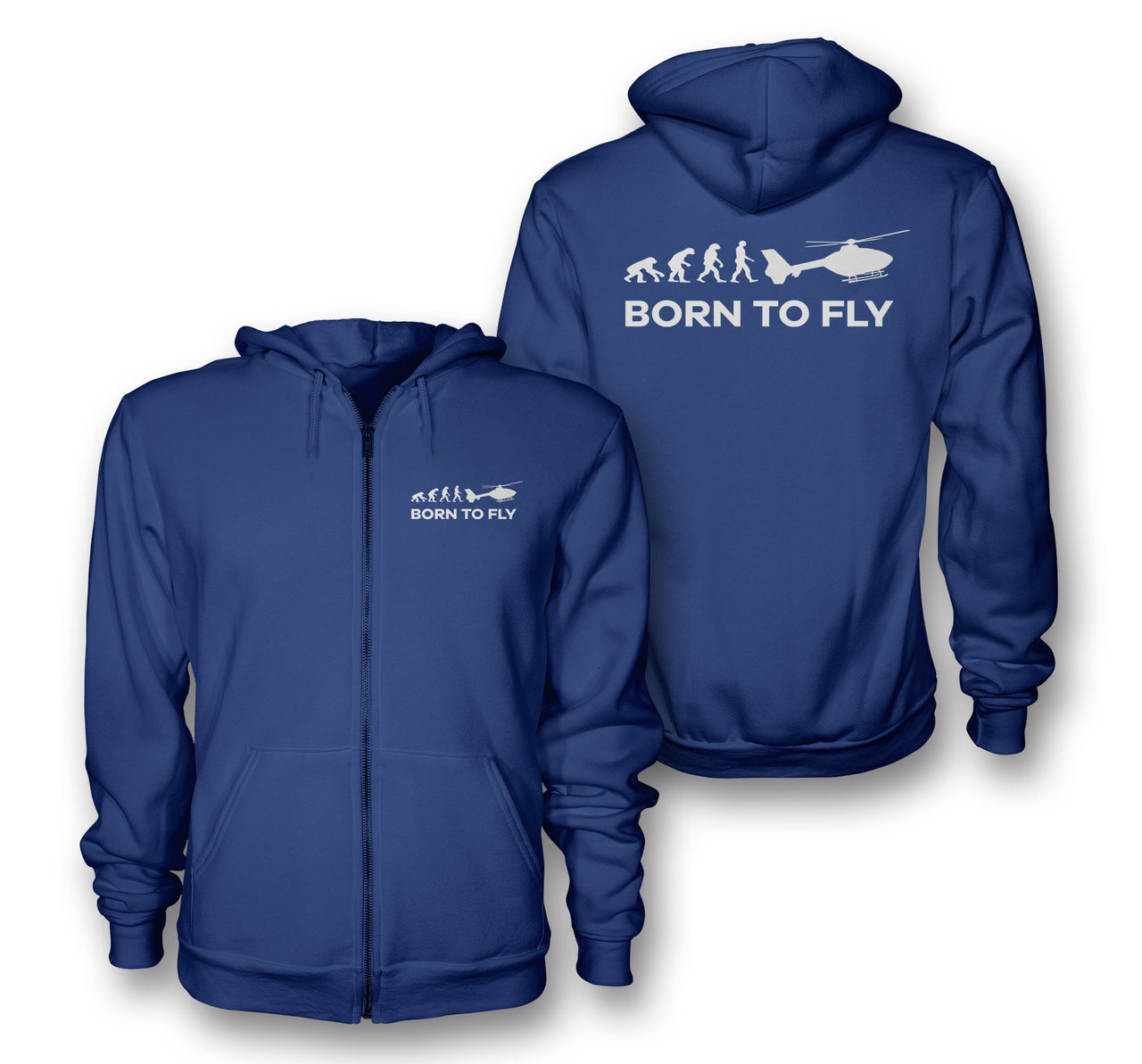 Born To Fly Helicopter Designed Zipped Hoodies