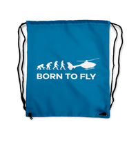 Thumbnail for Born To Fly Helicopter Designed Drawstring Bags