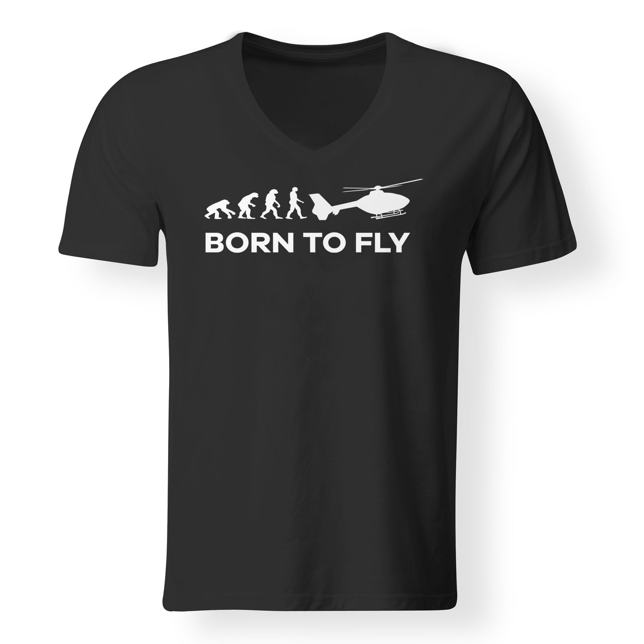 Born To Fly Helicopter Designed V-Neck T-Shirts