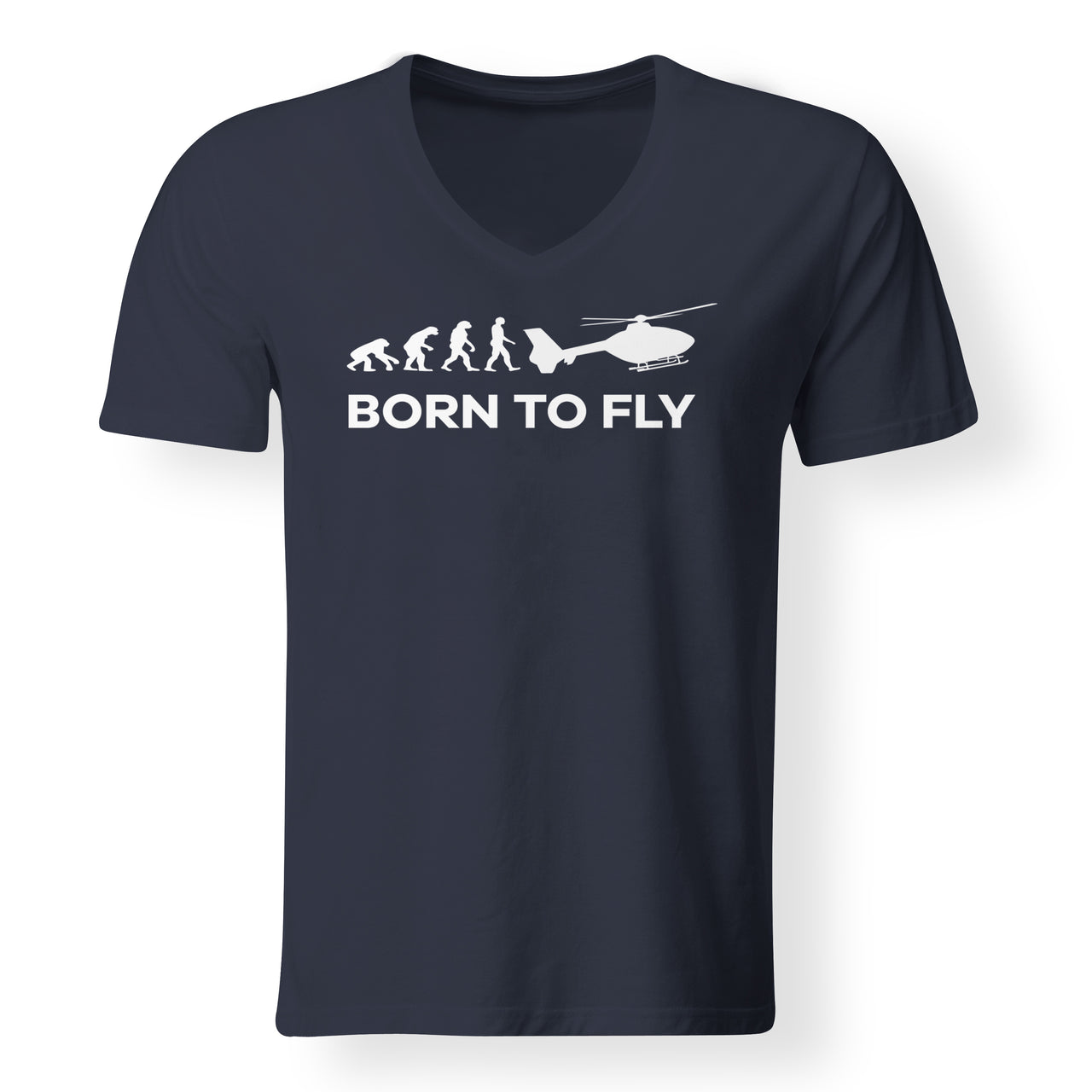 Born To Fly Helicopter Designed V-Neck T-Shirts