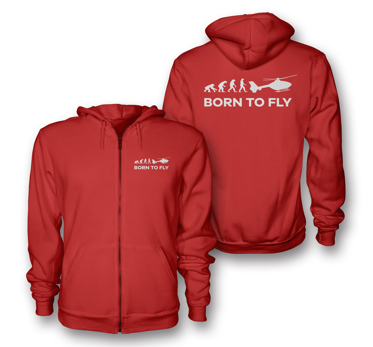 Born To Fly Helicopter Designed Zipped Hoodies