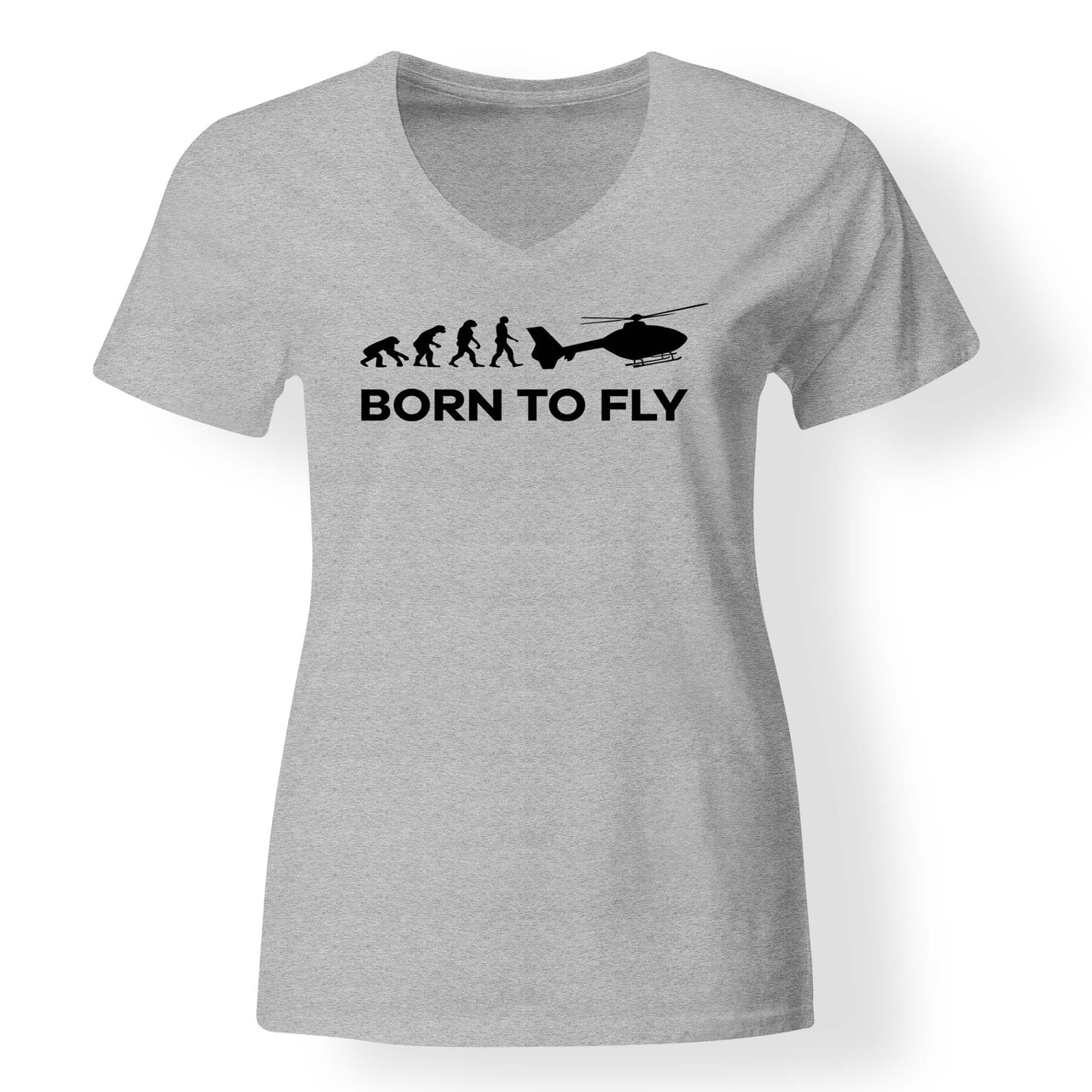 Born To Fly Helicopter Designed V-Neck T-Shirts