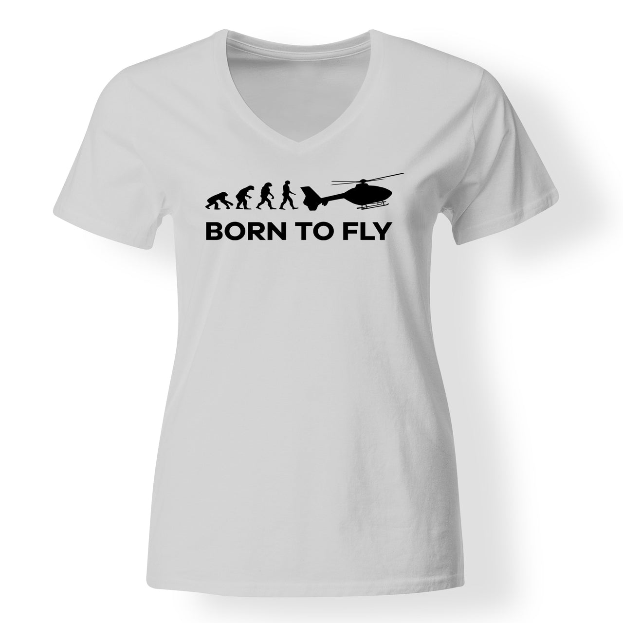Born To Fly Helicopter Designed V-Neck T-Shirts