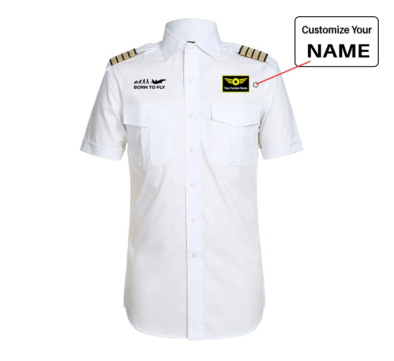 Born To Fly Military aviation design printed on crisp poplin cotton pilot uniform shirt.
