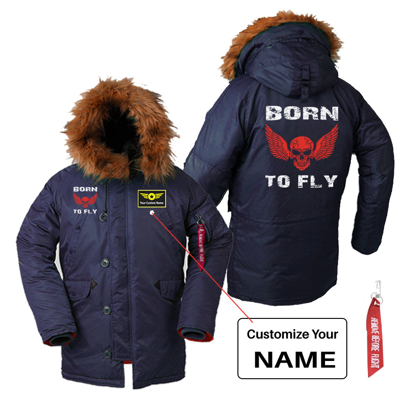 Born To Fly SKELETON Designed Parka Bomber Jackets