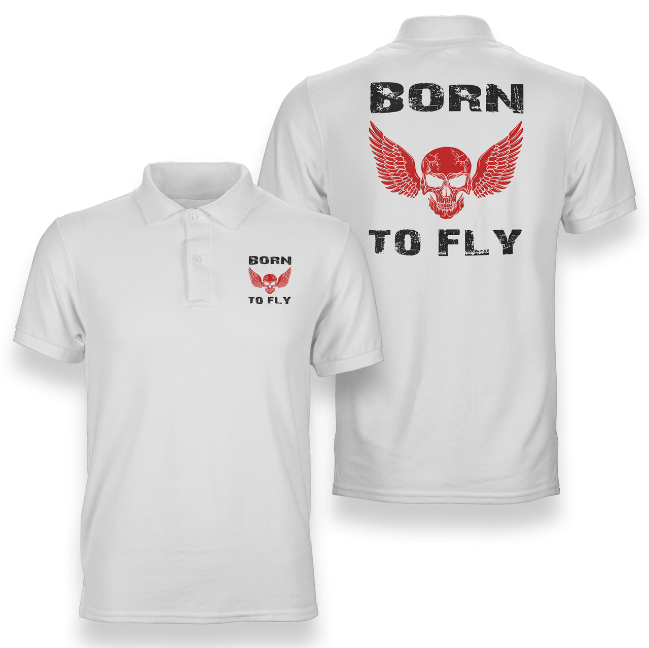 Born To Fly SKELETON Designed Double Side Polo T-Shirts