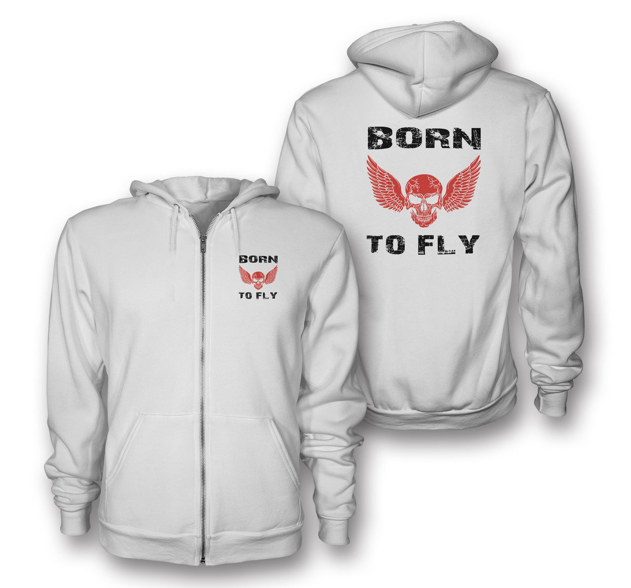 Born To Fly SKELETON Designed Zipped Hoodies