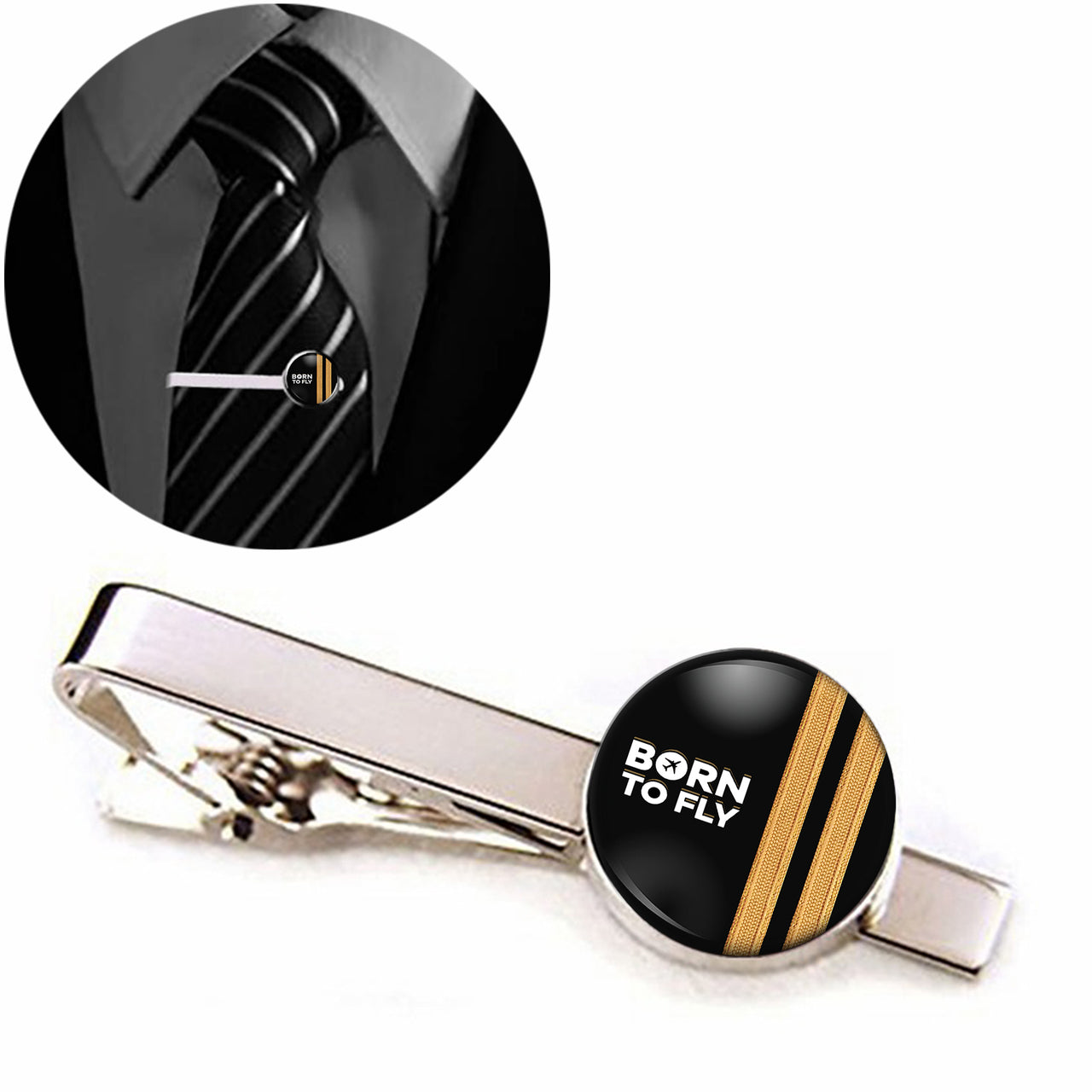 Born To Fly & Pilot Epaulettes (2 Lines) Designed Tie Clips