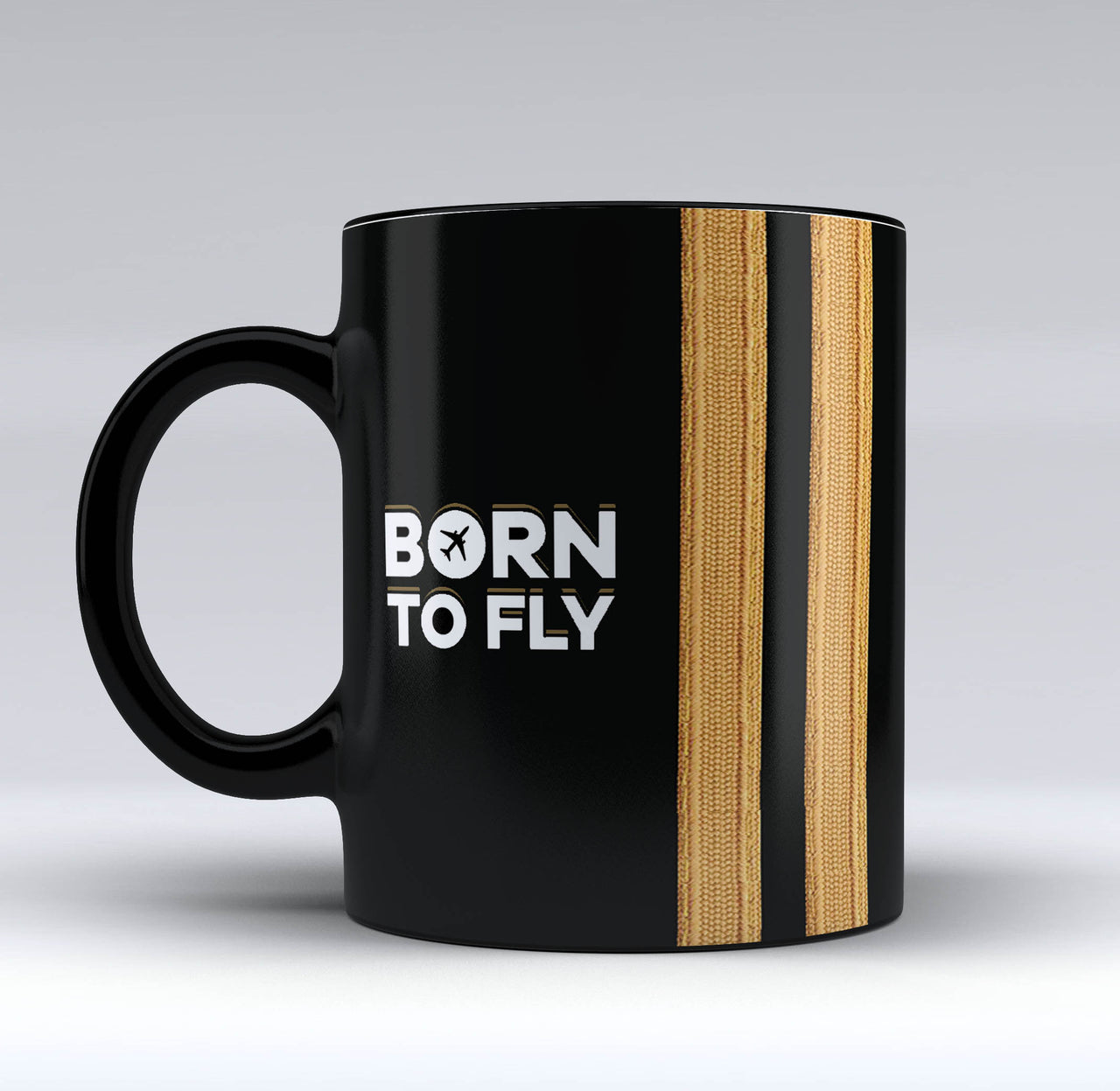 Born To Fly & Pilot Epaulettes (4,3,2 Lines) Designed Black Mugs