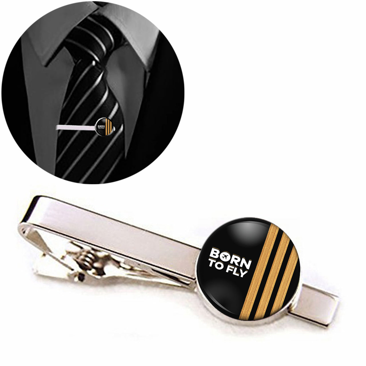 Born To Fly & Pilot Epaulettes (3 Lines) Designed Tie Clips