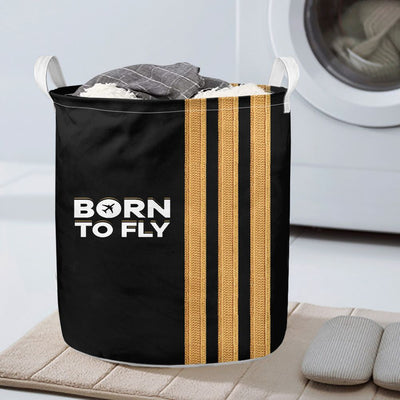Born To Fly & Pilot Epaulettes (3 Lines) aviation design on durable fabric with reinforced handles laundry basket.