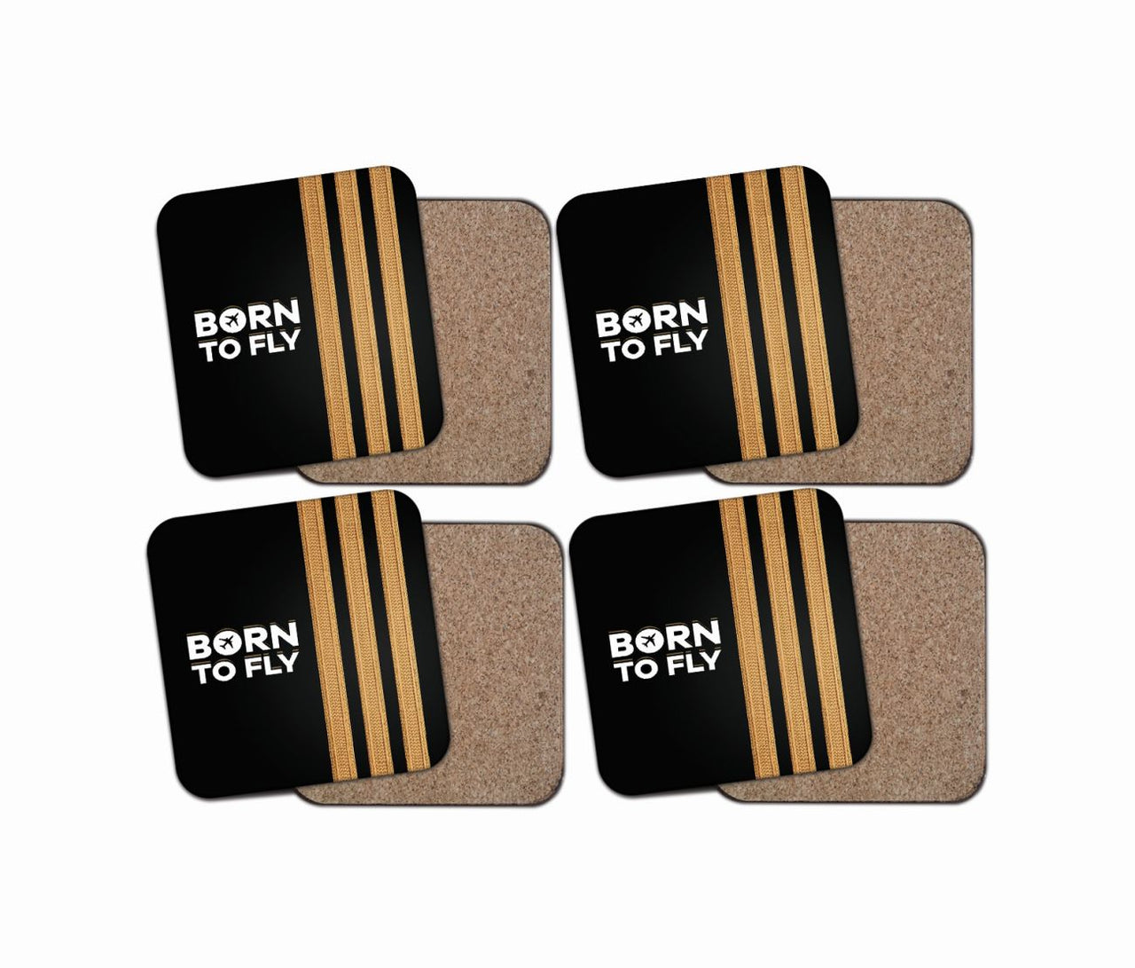 Born To Fly & Pilot Epaulettes (3 Lines) Designed Coasters