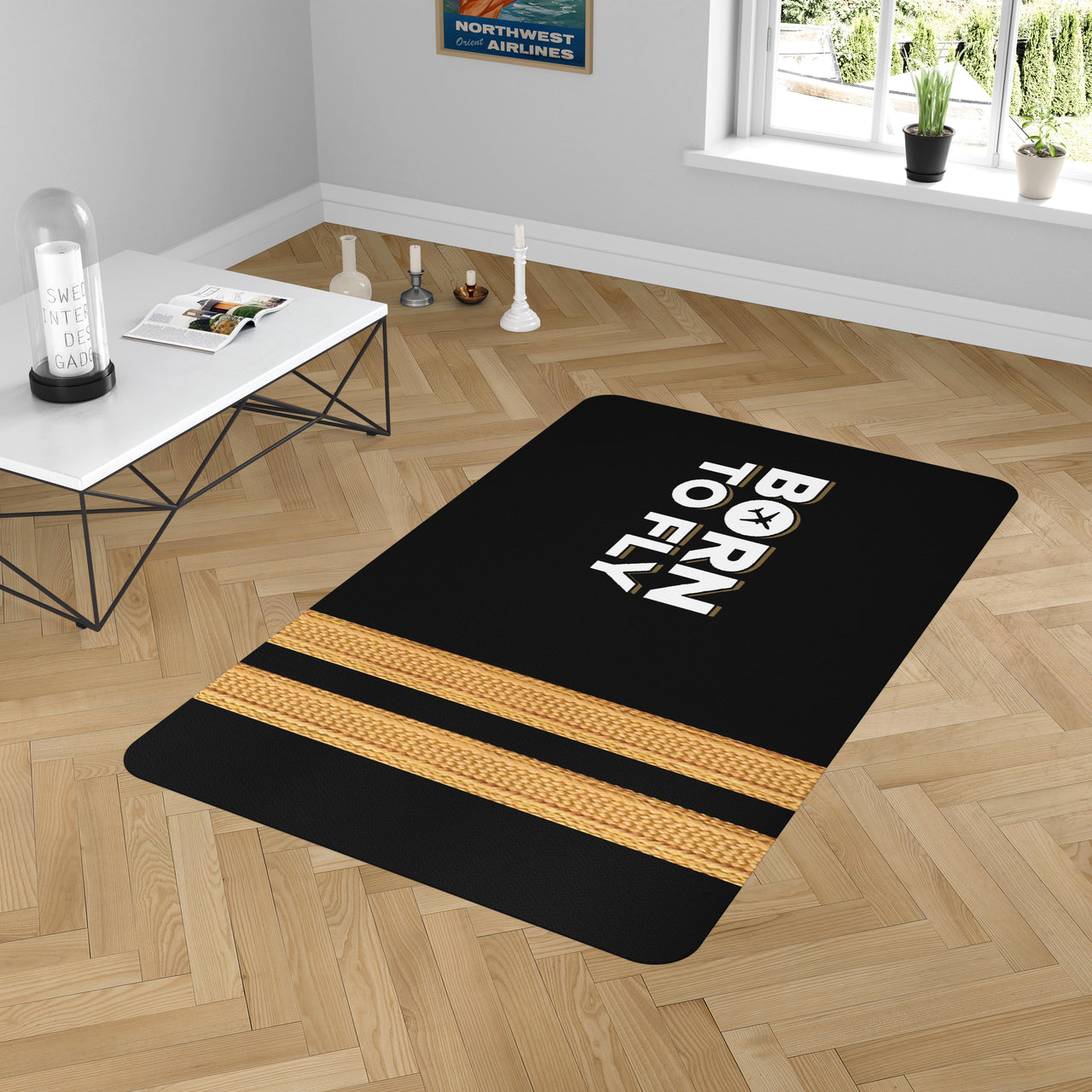 Born to Fly & Pilot Epaulettes 2 Lines Designed Carpet & Floor Mats