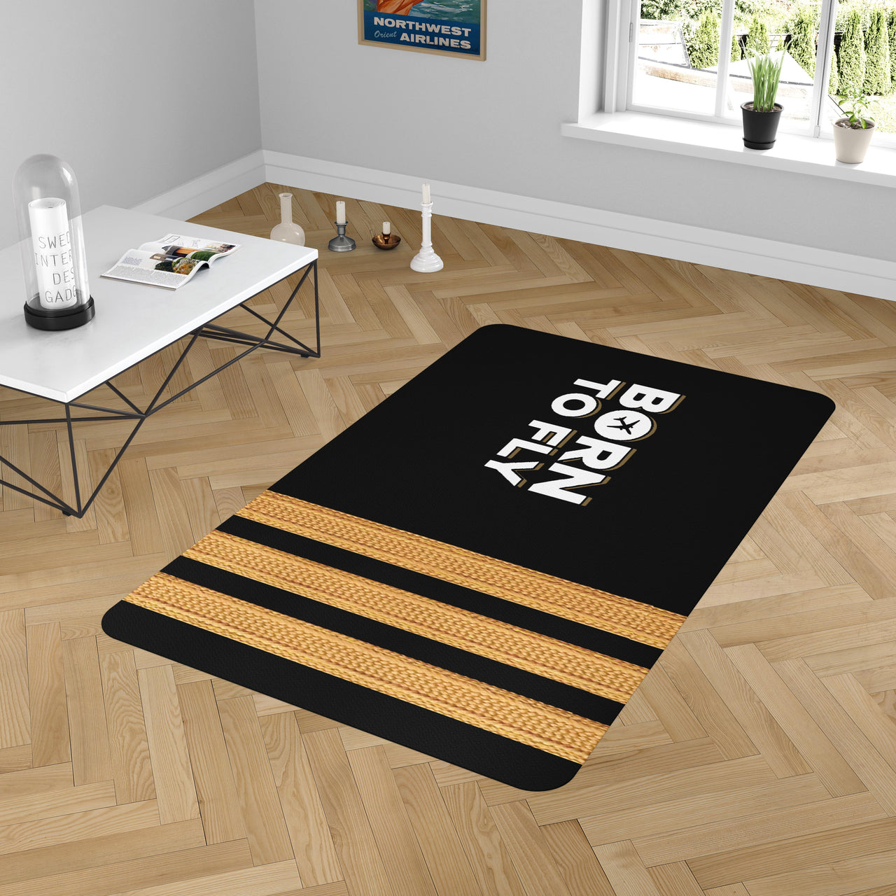 Born to Fly & Pilot Epaulettes 3 Lines Designed Carpet & Floor Mats