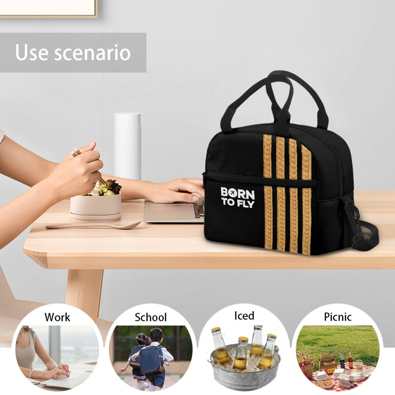 Born to Fly & Pilot Epaulettes (4,3,2 Lines) Designed Lunch Bags