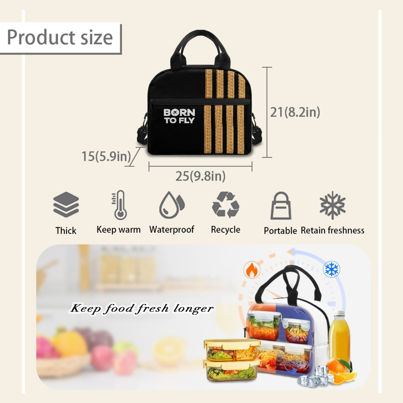 Born to Fly & Pilot Epaulettes (4,3,2 Lines) Designed Lunch Bags