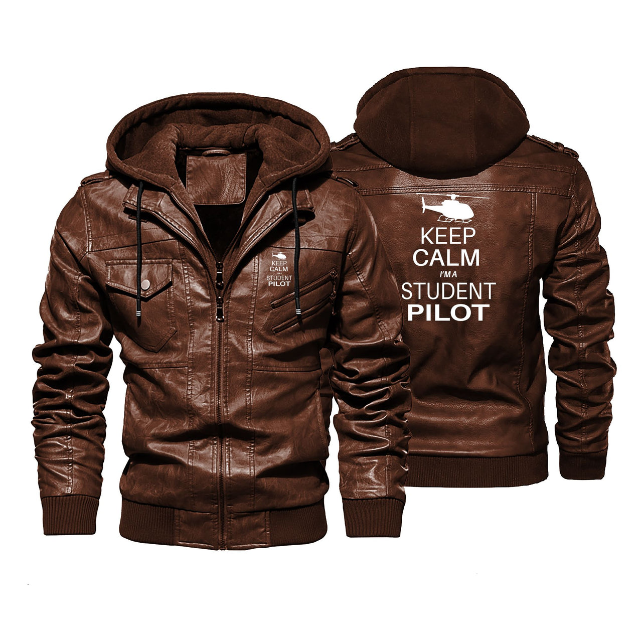 Student Pilot (Helicopter) Designed Hooded Leather Jackets