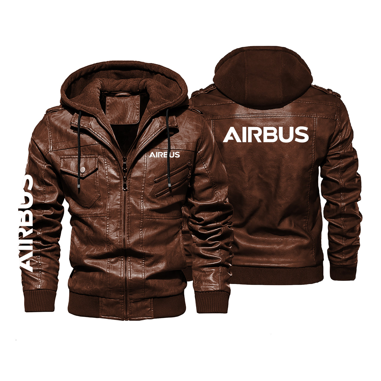 Airbus & Text Designed Hooded Leather Jackets