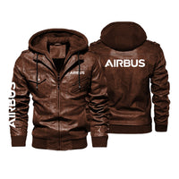 Thumbnail for Airbus & Text Designed Hooded Leather Jackets