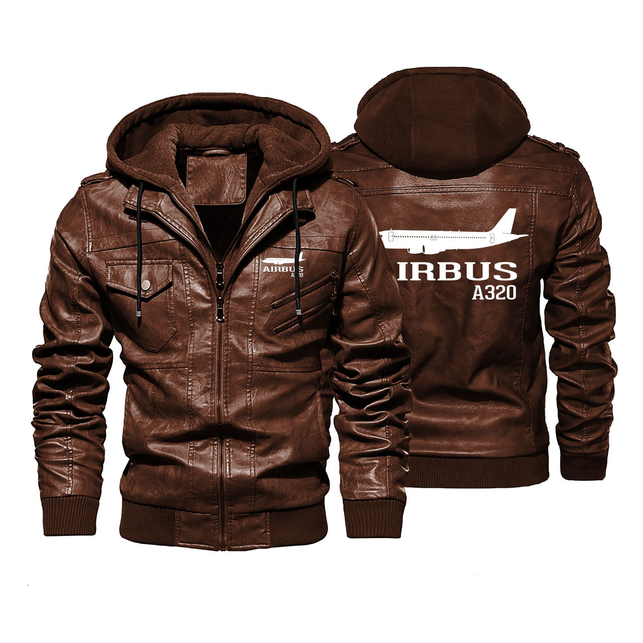 Airbus A320 Printed Designed Hooded Leather Jackets