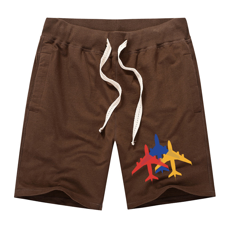 Colourful 3 Airplanes Designed Cotton Shorts
