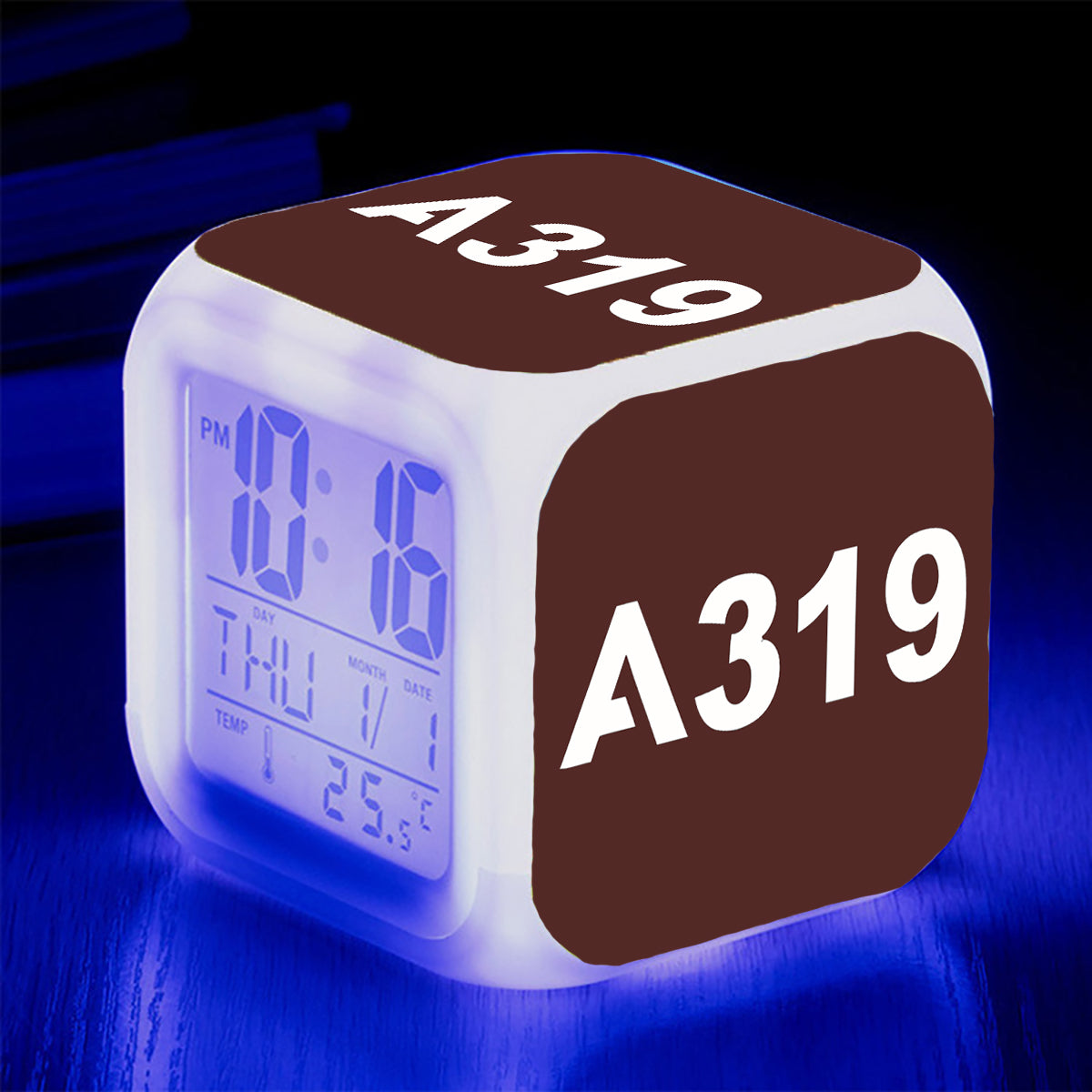 A319 Flat Text Designed "7 Colour" Digital Alarm Clock