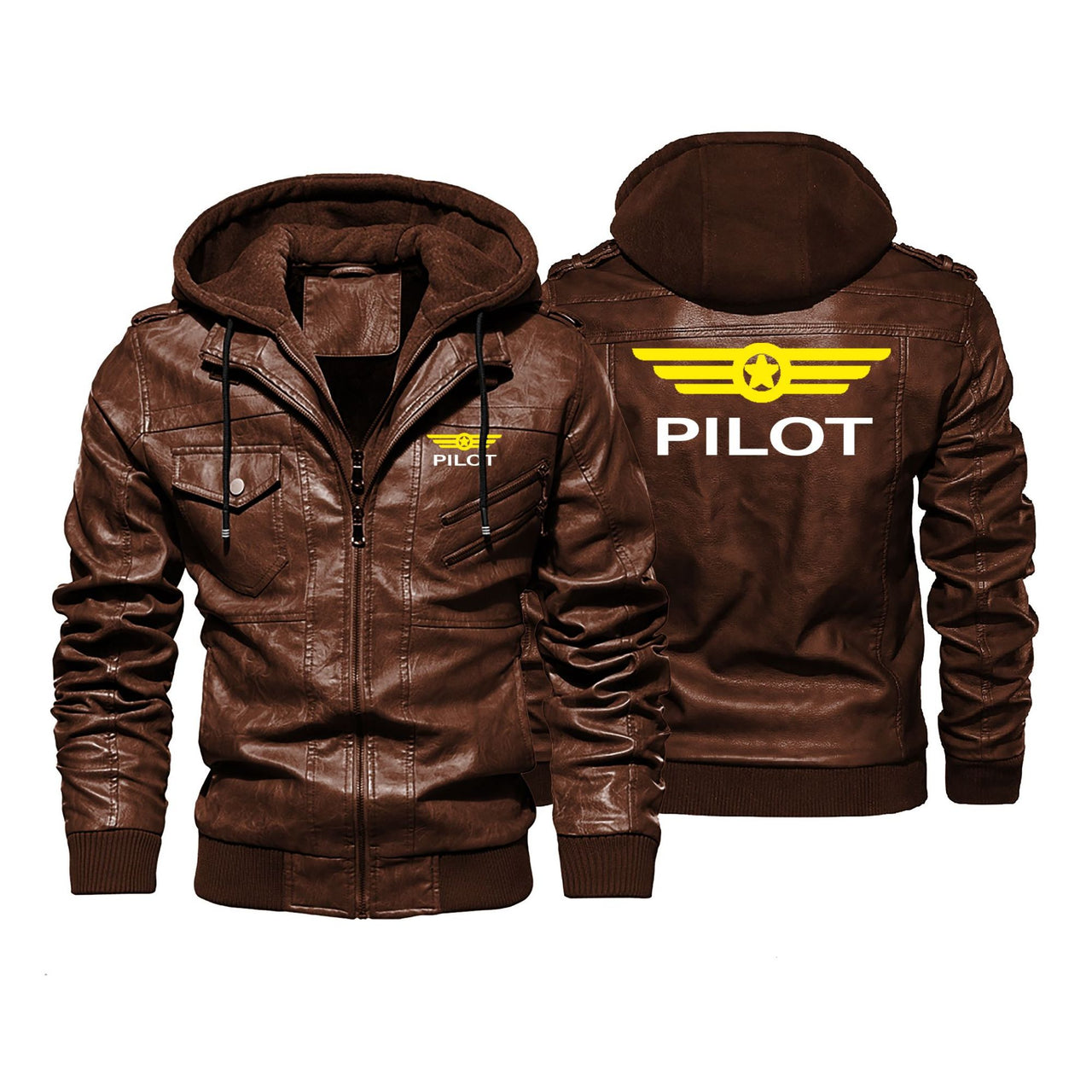 Pilot & Badge Designed Hooded Leather Jackets