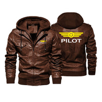 Thumbnail for Pilot & Badge Designed Hooded Leather Jackets