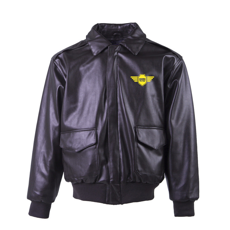 Born To Fly & Badge Designed Leather Bomber Jackets (NO Fur)
