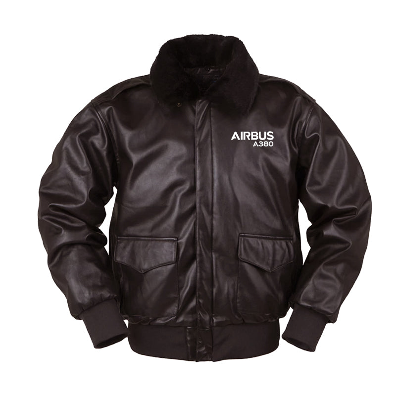 Airbus A380 & Text Designed Leather Bomber Jackets