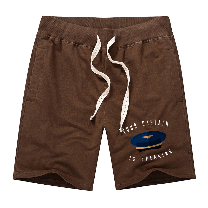 Your Captain Is Speaking Designed Cotton Shorts