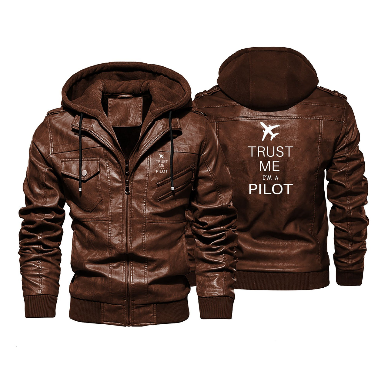Trust Me I'm a Pilot 2 Designed Hooded Leather Jackets