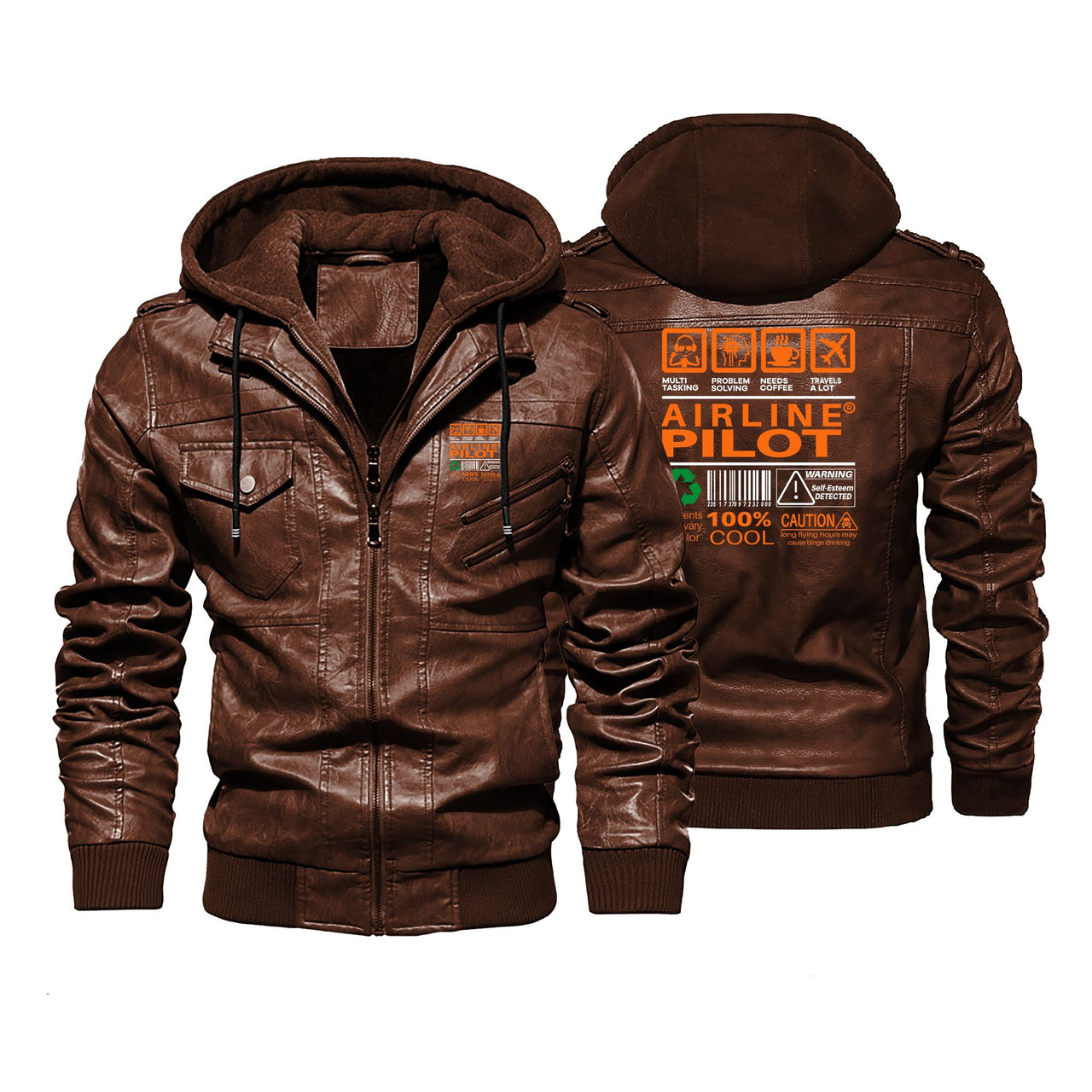 Airline Pilot Label Designed Hooded Leather Jackets