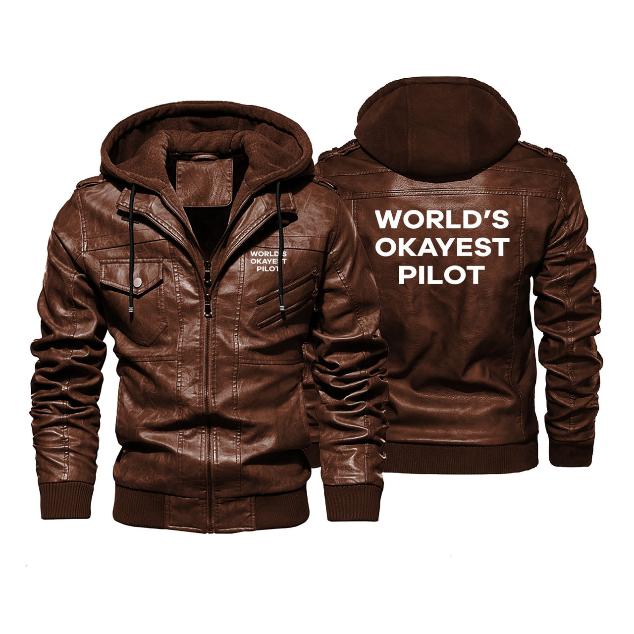 World's Okayest Pilot Designed Hooded Leather Jackets