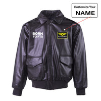 Thumbnail for Born To Fix Airplanes Designed Leather Bomber Jackets (NO Fur)