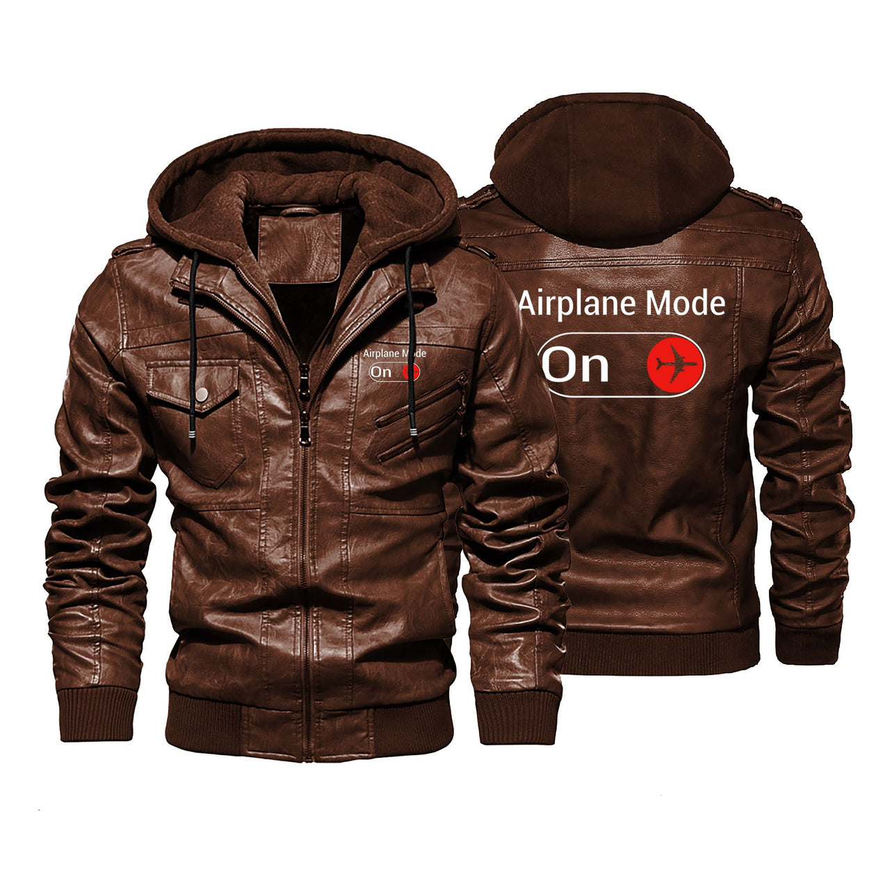Airplane Mode On Designed Hooded Leather Jackets