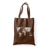 Thumbnail for World Map (Text) Designed Tote Bags