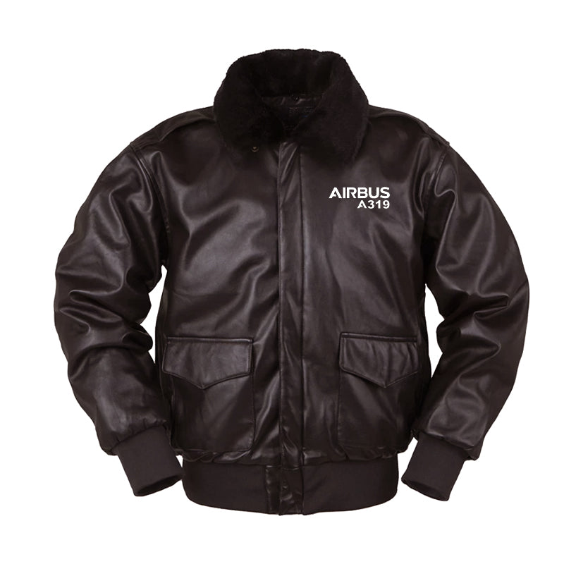 Airbus A319 & Text Designed Leather Bomber Jackets